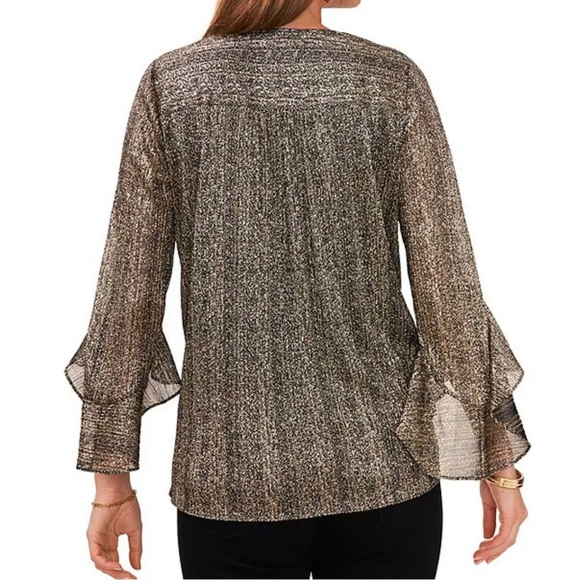 Vince Camuto Shimmer Foil Double Layer Hem Blouse. NWT. Size M. Rich Black. New! - Picture 4 of 8